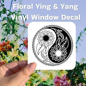 Floral Ying & Yang Vinyl Decal Multiple Colors Available